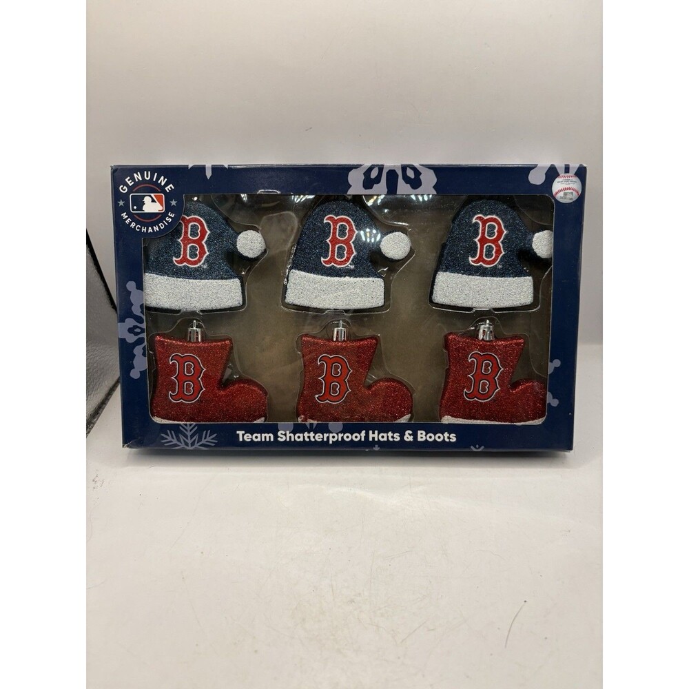 Boston Red Sox Christmas Tree Holiday Ornaments MLB Glitter Hats & Boots